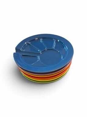 Vtg Hoffritz Sushi Fondue Plates Heavy Ceramic Mid Century Modern Divided  9.5"